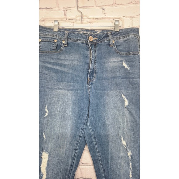Seven7 Distressed Skinny Jeans Size 14 Medium Wash Stretch Denim - Picture 5 of 15